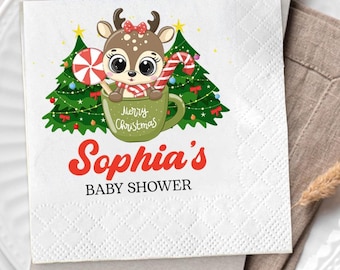 Custom Reindeer Baby Shower Napkins, Christmas Party Decor