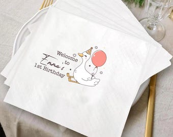Personalized Lucky Duck Napkins, Goose Baby Shower Decor
