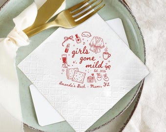 Funny Bachelorette Party Napkins, Girls Gone Mild, Personalized Cocktail Napkins