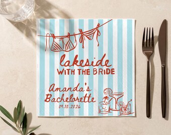 Custom Lakeside Bachelorette Napkins, Personalized Lake Bach Cocktail Napkins, Last Splash Party Decor