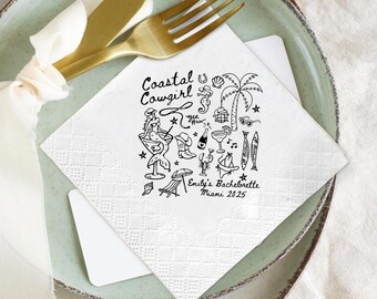 Coastal Cowgirl Bachelorette Party Napkins, Custom Beach Design