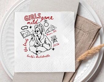 Servilletas personalizadas para despedida de soltera con temática "Girls Gone Mild", servilletas personalizadas para despedida de soltera.