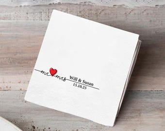 Personalized Wedding Napkins: Heart Monogram, Mr & Mrs, Anniversary