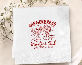 Gingerbread Martini Club Napkins, Funny Custom Christmas Party Favors