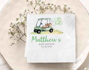 Personalized Golf Baby Shower Napkins, Golf Cart Decor, Custom Name Date
