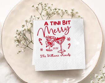 Personalized Christmas Napkins, A Tini Bit Merry, Custom Party Decor