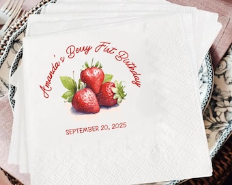 Servilletas para fiesta de primer cumpleaños con temática de bayas: decoración personalizada para el primer cumpleaños
