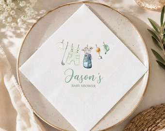 Personalized Little Golfer Baby Shower Napkins, Custom Golf Themed Napkins, Baby Boy Decor