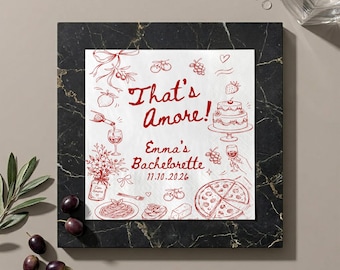 That's Amore Cocktail Napkins, Personalized Italian Party Napkins, Pasta Night Bridal Shower Decorations