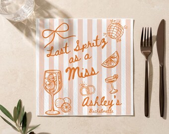 Last Spritz as a Miss Napkins, Personalized Aperol Spritz Bachelorette Napkins, Bach Weekend Decor