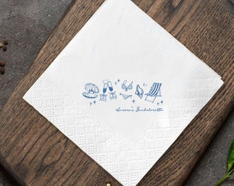 Custom Beach Bachelorette Napkins: Coastal Bridal Shower Party