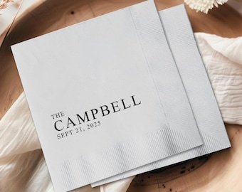 Personalized Foil Wedding Napkins: Modern Minimalist Decor
