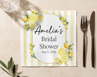 Servilletas personalizadas de limón para despedida de soltera, servilletas italianas de cóctel para baby shower estilo Amalfi, decoración cítrica para despedida de soltera.