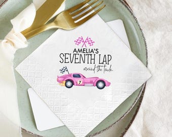Servilletas de cumpleaños con diseño de coche de carreras, servilletas personalizadas para la fiesta de la séptima niña.