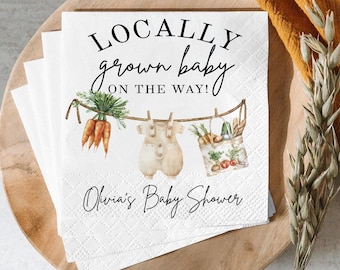 Lokaal geteelde servetten voor een babyshower, babyborrel van de boerenmarkt