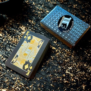 Cartes à jouer noir doré imperméables, cartes de poker, cartes tour de magie, jeu de cartes | 54 cartes, souples, brillantes, PVC, cadeau.