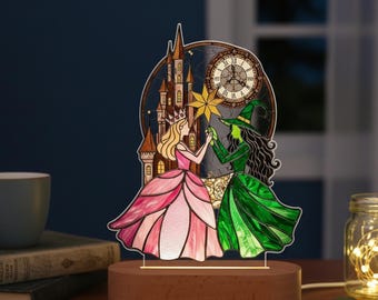 Luz de noche personalizada de Elphaba y Glinda, luz de noche Wicked para niños, lámpara acrílica con nombre personalizado, regalo musical para ella, regalos para bebés.