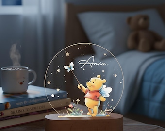 Pooh Bear Personalised Name Night Light, Night Light for Kid, Custom Acrylic Night Lamp, Perfect Gift for Baby Shower, Baby Gifts Birth