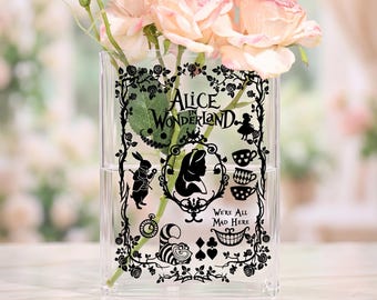 Alice in Wonderland Acrylic Book Vase, Floral Book Vase For Reader, Book Shaped Vase, Fantasy Bookshelf Decor, Bookish Gift for Readers