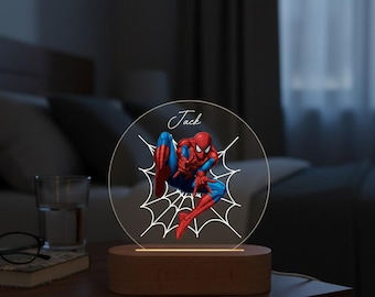 Personalised Spiderman Night Light, Night Light for Boys, Custom Acrylic Name Night Lamp, Perfect Gift for Baby Shower, Nursery Decor