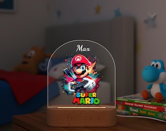 Personalised Mario Night Light, Night Light for Kids, Custom Watercolor Acrylic Night Lamp, Gift for Super Mario Lovers, Nursery Decor