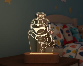 Luce notturna personalizzata Doraemon, luce notturna per bambini, lampada notturna in acrilico con nome personalizzato, regalo perfetto per gli amanti di Doraemon, decorazione per la cameretta dei bambini