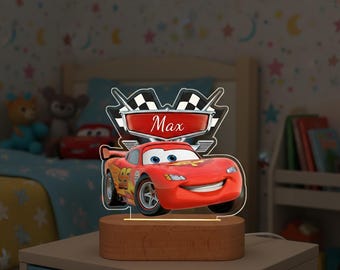 Luce notturna personalizzata per auto, lampada Saetta McQueen, lampada da notte con film di auto personalizzate, regalo perfetto per gli amanti delle auto, regalo per ragazzo, regalo di Natale