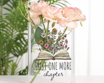 Vaso in acrilico a forma di libro "Just One More Chapter", vaso a forma di libro per lettori, vaso a forma di libro, decorazione per libreria, regalo per amanti dei libri, decorazione libresca