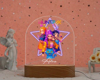 Personalised Kpop Demon Hunter Night Light, Girl LED Night Lamp, Acrylic Night Light, Custom Name KPOP Night Lamp, Demon Hunter Gifts