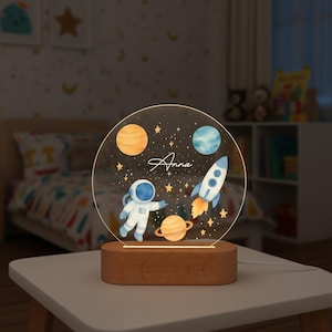 Personlig astronaut nattlampa, till månen nattlampa, anpassad akryl rymdnattlampa, perfekt present till astronomifanta, barnrumsinredning