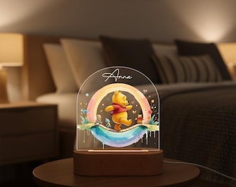 Personalised Winnie the Pooh Night Light, Night Light for Girl, Custom Acrylic Name Night Lamp, Perfect Gift for Pooh Lovers, Nursery Decor