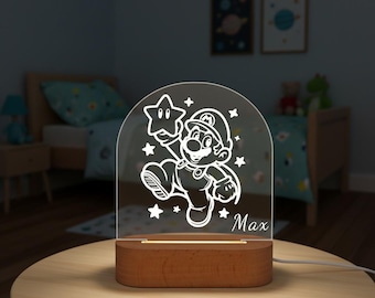 Personalised Super Mario Night Light, Night Light for Boys, Custom Acrylic Night Lamp, Perfect Gift for Game Fan, Nursery Decor, X-mas Gift