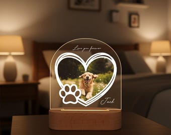 Personlig nattlampa med hundfoto, nattlampa med husdjursfoto, anpassad nattlampa med akrylnamn, perfekt present till husdjursälskare, fotopresent