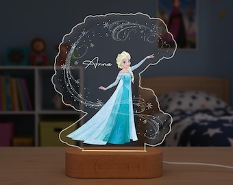 Personalisierte Elsa Nachtlicht, Nachtlicht für Mädchen, Benutzerdefinierte Acryl Name Nachtlampe, perfektes Geschenk für Elsa Fan, Kinderzimmer Dekor, Geburtstagsgeschenk