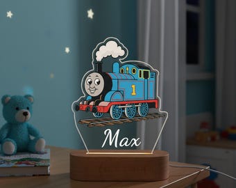 Luce notturna personalizzata con il trenino Thomas, lampada notturna in acrilico con nome personalizzato, regalo perfetto per gli amanti di Thomas, regalo per bambini, lampada per la cameretta dei bambini, regalo di Natale