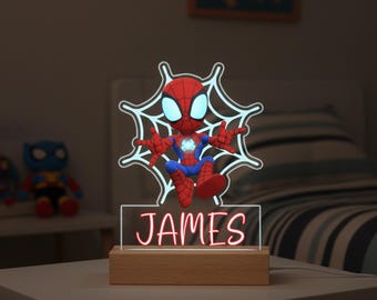 Luce notturna personalizzata Spider Man, luce notturna Disney, lampada notturna in acrilico con nome personalizzato, regalo perfetto per ragazzi, decorazione per la cameretta dei bambini, regalo di Natale