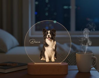 Personlig nattlampa med hundfoto, nattlampa med foto, anpassad nattlampa med husdjursnamn i akryl, perfekt present till husdjursälskare, hundfotopresent