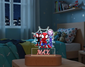 Personalised Spidey Family Night Light, Spiderman Night Light for Kids, Custom Disney Acrylic Name Night Lamp, Gift for Spider-Man Lovers