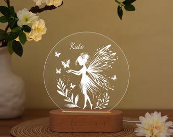 Luce notturna con fate e farfalle, luce notturna personalizzata per bambini, lampada notturna con nome personalizzato, regalo perfetto per baby shower, luce per la cameretta dei bambini