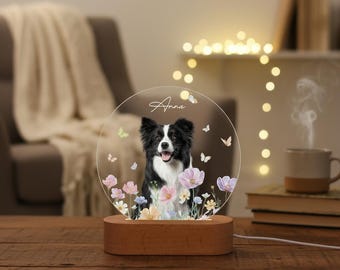 Personlig nattlampa med hundfoto, nattlampa med husdjur, anpassad nattlampa med husdjursnamn i akryl, perfekt present till hundälskare, fotopresenter för husdjur