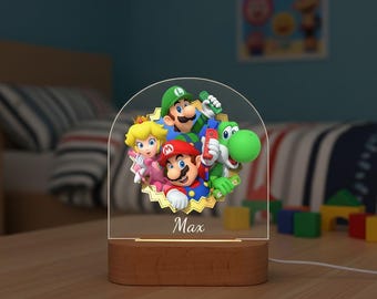 Personalised Mario Night Light, Night Light for Boys, Custom Acrylic Night Lamp, Perfect Gift for Super Mario Fan,  Kids Nursery Decor