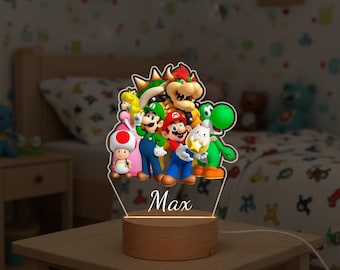 Personalised Mario Night Light, Custom Name Acrylic Night Lamp, Perfect Gift for Super Mario Lovers,  Kids Nursery Decor, Birthday Gift