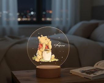 Personalised Winnie the Pooh Night Light, Night Light for Kid, Custom Acrylic Name Night Lamp, Perfect Gift for Pooh Lover, Baby Gifts Birth
