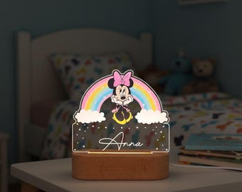 Gepersonaliseerde schattig Minnie Mouse-nachtlampje, led-nachtlampje baby, aangepast regenboognachtlampje, perfect cadeau voor meisjes, decoratie kinderkamer