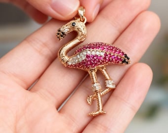 Swarovski Crystal Pink Flamingo Necklace, Bird Charm, Nature Lover
