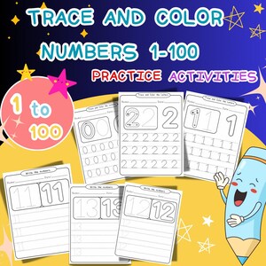 Trace & Color Numbers 1–100 Worksheets | Preschool Kindergarten Printable Math Activities | Number Tracing Practice PDF