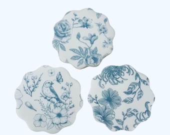 Vintage Blue Botanical Cookies, Toile Floral Sugar Cookies, French Blue Floral Cookie Set, Elegant Garden Cookies