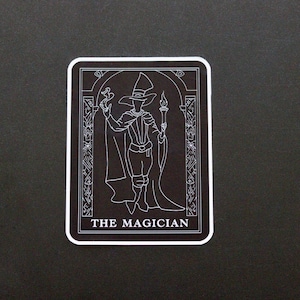 Pegatina de la carta del Tarot El Mago - Calcomanía en blanco y negro