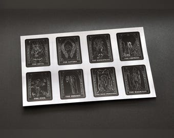 8 Card Tarot Card Sticker Pack -Black and White Decal