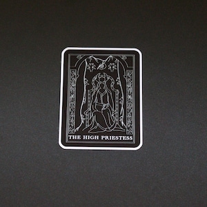 Pegatina de la carta del Tarot La Suma Sacerdotisa - Calcomanía en blanco y negro